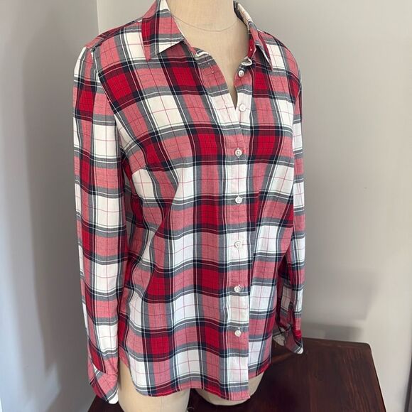 TALBOTS COTTON BUTTON FRONT SHIRT DECORATIVE PLAID SIZE S - Picture 3 of 11